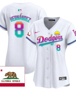 Kike Hernandez 8 Los Angeles Dodgers 2024 Los Angeles City Style California Republic Patch Women Jersey - White