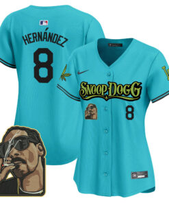 Kike Hernandez 8 Los Angeles Dodgers Snoop Dogg Women Jersey - Aqua