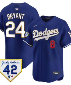 Kobe Bryant 24 Los Angeles Dodgers 2024 Jackie Robinson Patch Men Jersey - Royal