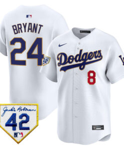 Kobe Bryant 24 Los Angeles Dodgers 2024 Jackie Robinson Patch Men Jersey - White
