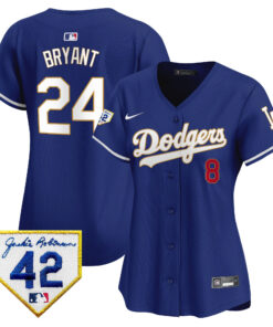 Kobe Bryant 24 Los Angeles Dodgers 2024 Jackie Robinson Patch Women Jersey - Royal