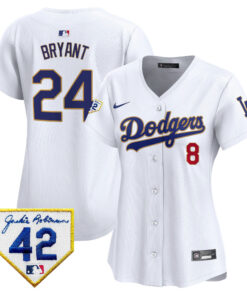 Kobe Bryant 24 Los Angeles Dodgers 2024 Jackie Robinson Patch Women Jersey - White