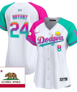 Kobe Bryant 24 Los Angeles Dodgers 2024 Los Angeles City Style California Republic Patch Women Jersey - Alternate