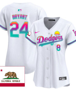 Kobe Bryant 24 Los Angeles Dodgers 2024 Los Angeles City Style California Republic Patch Women Jersey - White