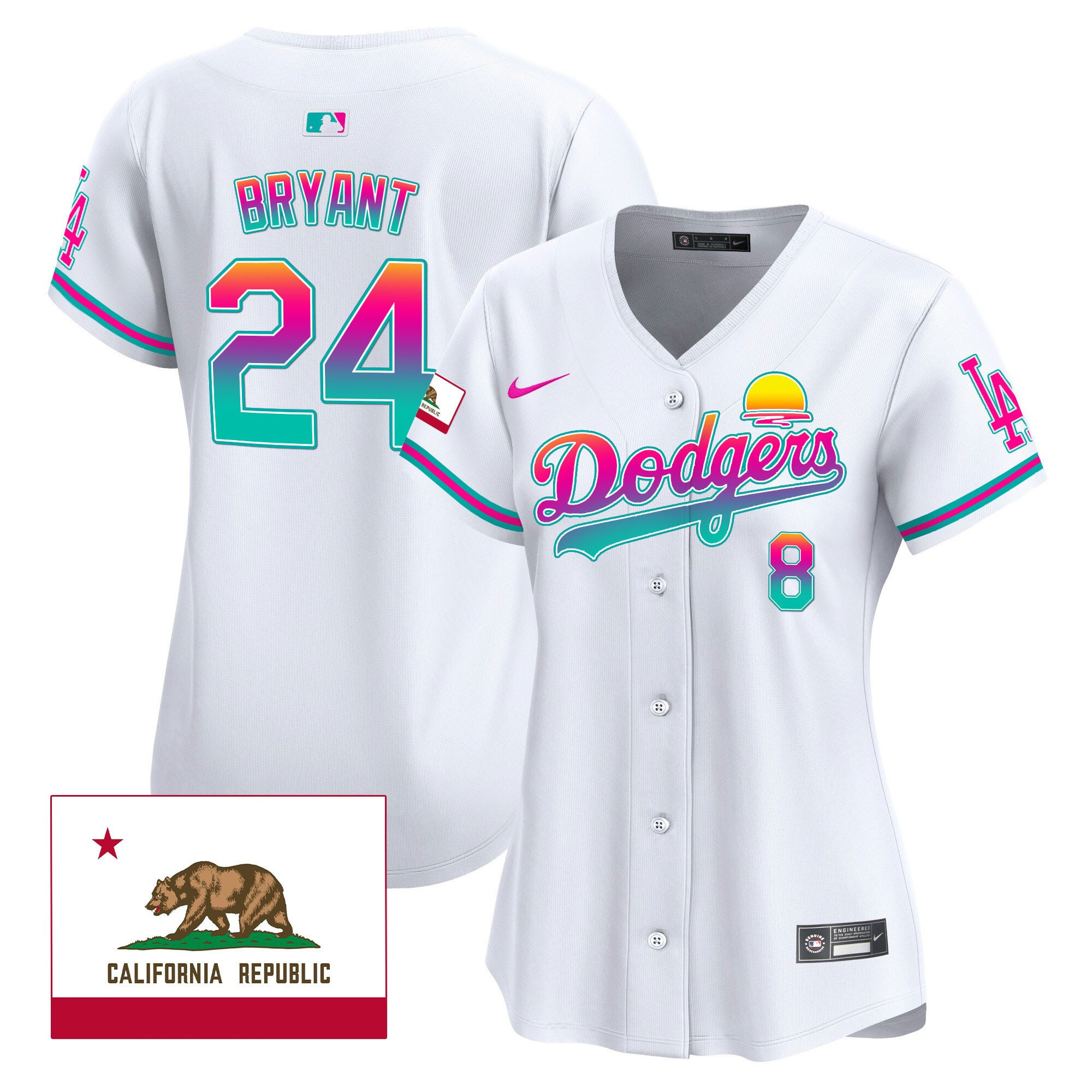 Kobe Bryant 24 Los Angeles Dodgers 2024 Los Angeles City Style California Republic Patch Women Jersey - White