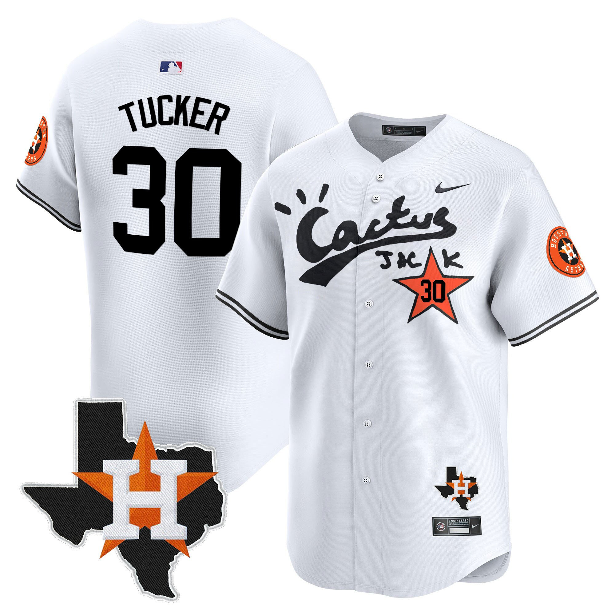 Kyle Tucker 30 Houston Astros Cactus Jack Houston Patch Limited Jersey - Men, White 