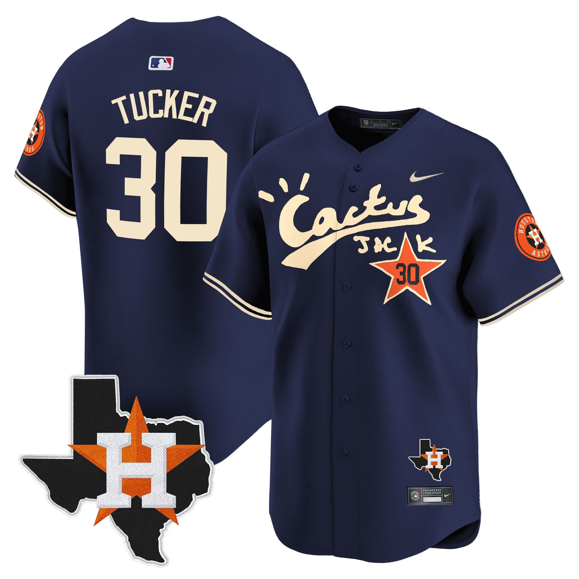 Kyle Tucker 30 Houston Astros Cactus Jack Houston Patch Navy Limited Jersey - Men