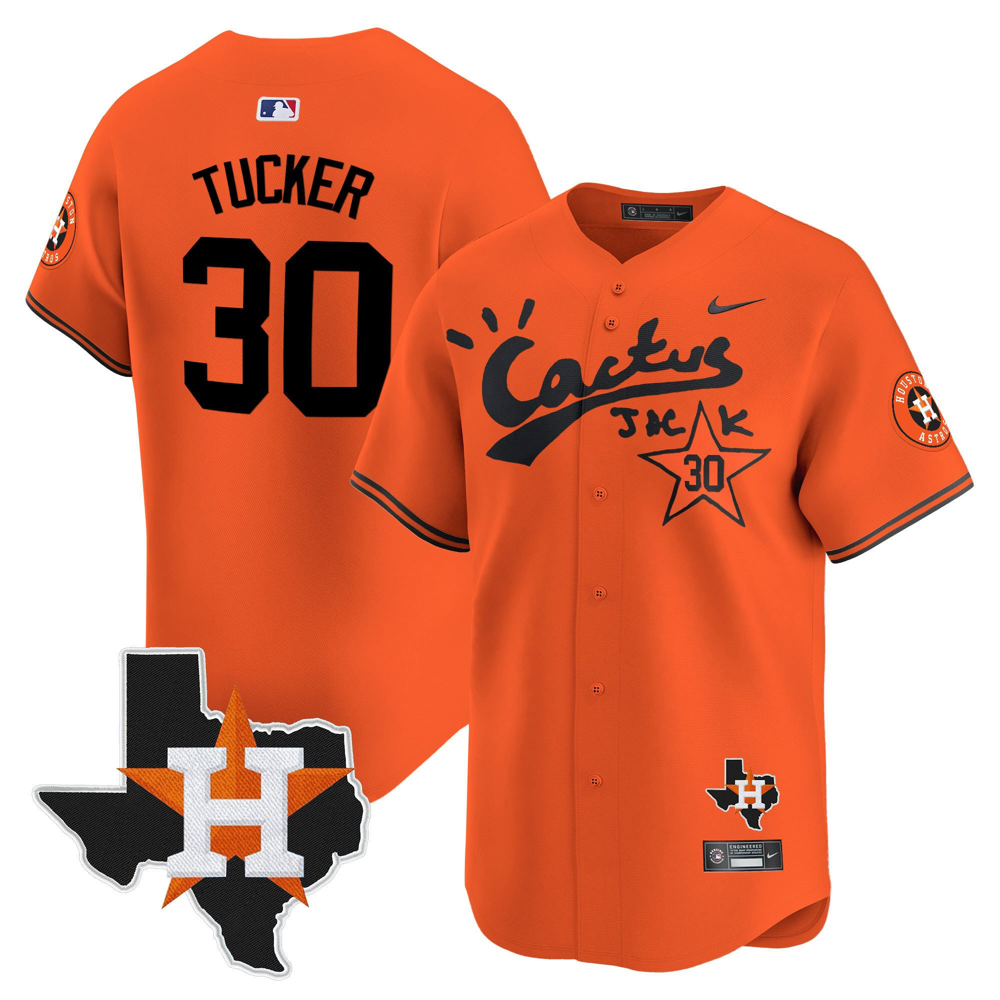 Kyle Tucker 30 Houston Astros Cactus Jack Houston Patch Orange Limited Jersey - Men
