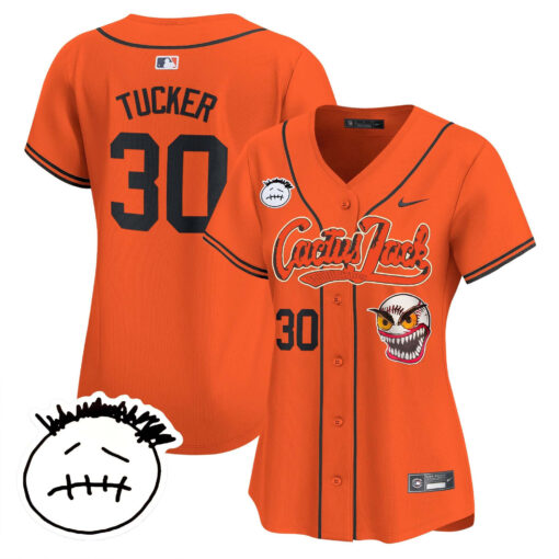 Kyle Tucker 30 Houston Astros Cactus Jack Patch V3 Women Jersey - Orange