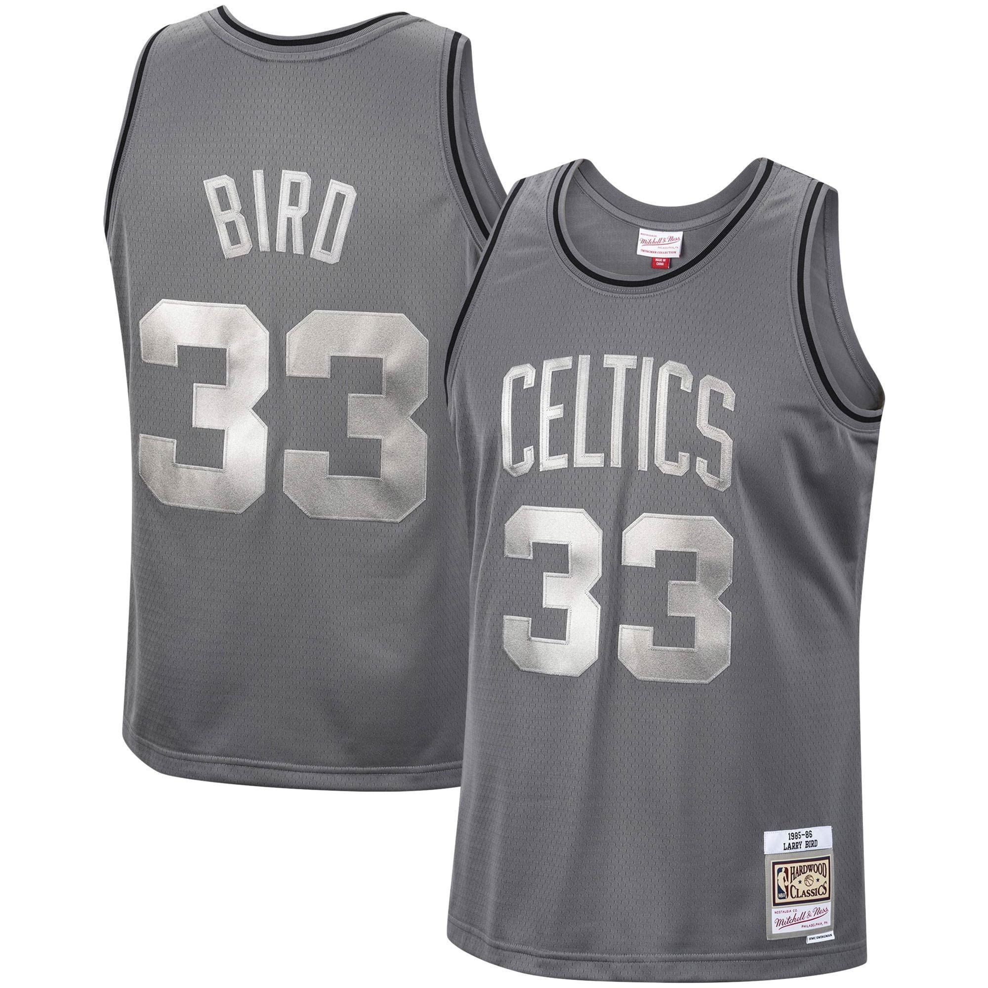 Larry Bird Boston Celtics Mitchell & Ness Hardwood Classics Retired Player 1985/86 Metal Works Swingman Jersey â€“ Charcoal - JS398