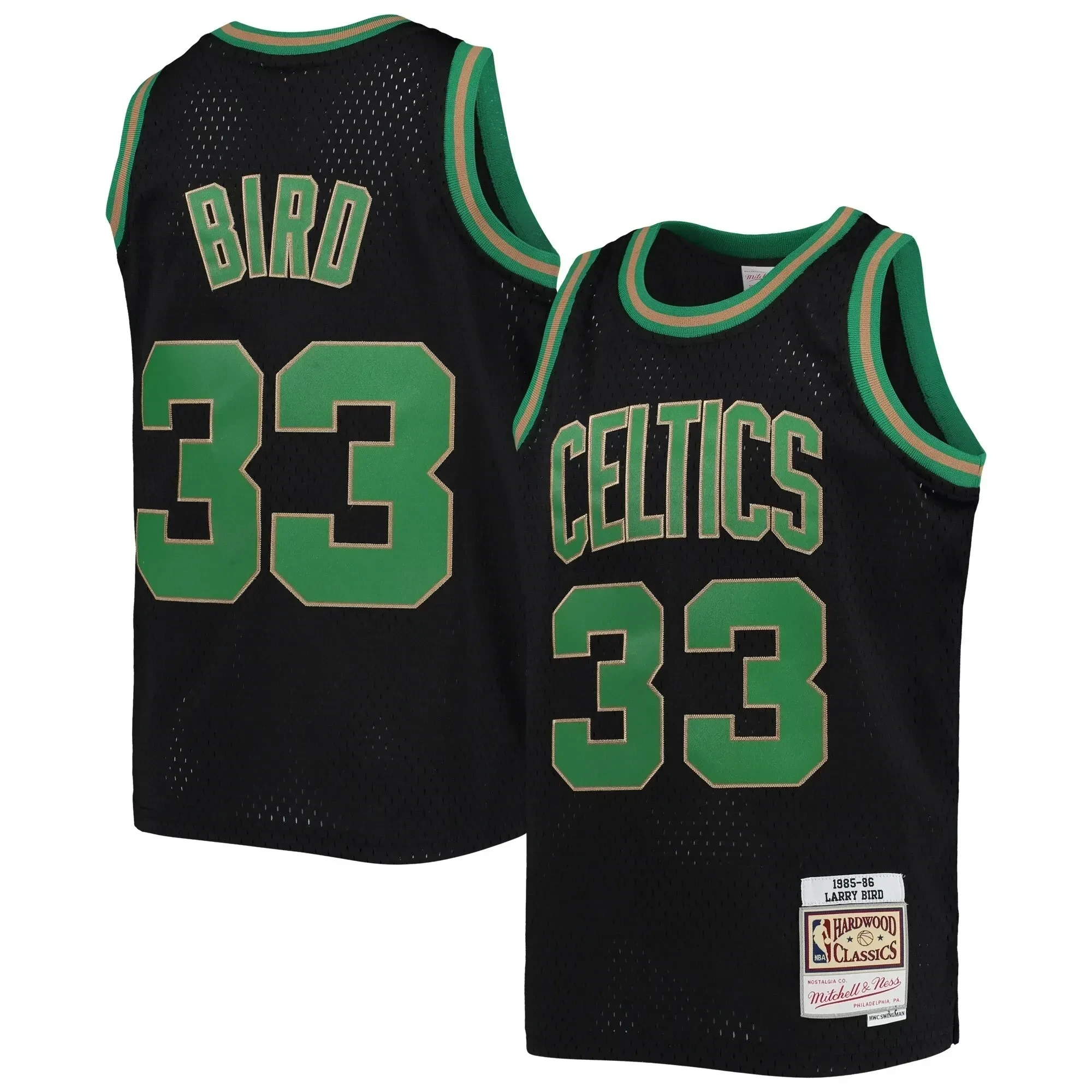 Larry Bird Boston Celtics Mitchell & Ness Youth 1985-86 Hardwood Classics Reload Jersey â€“ Black - JS456
