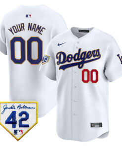 Los Angeles Dodgers 2024 Jackie Robinson Patch Custom Men Jersey - White