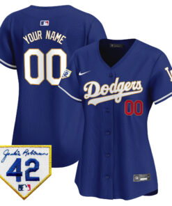 Los Angeles Dodgers 2024 Jackie Robinson Patch Custom Women Jersey - Royal