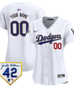 Los Angeles Dodgers 2024 Jackie Robinson Patch Custom Women Jersey - White