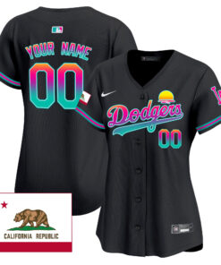 Los Angeles Dodgers 2024 Los Angeles City Style California Republic Patch Custom Women Jersey - Black