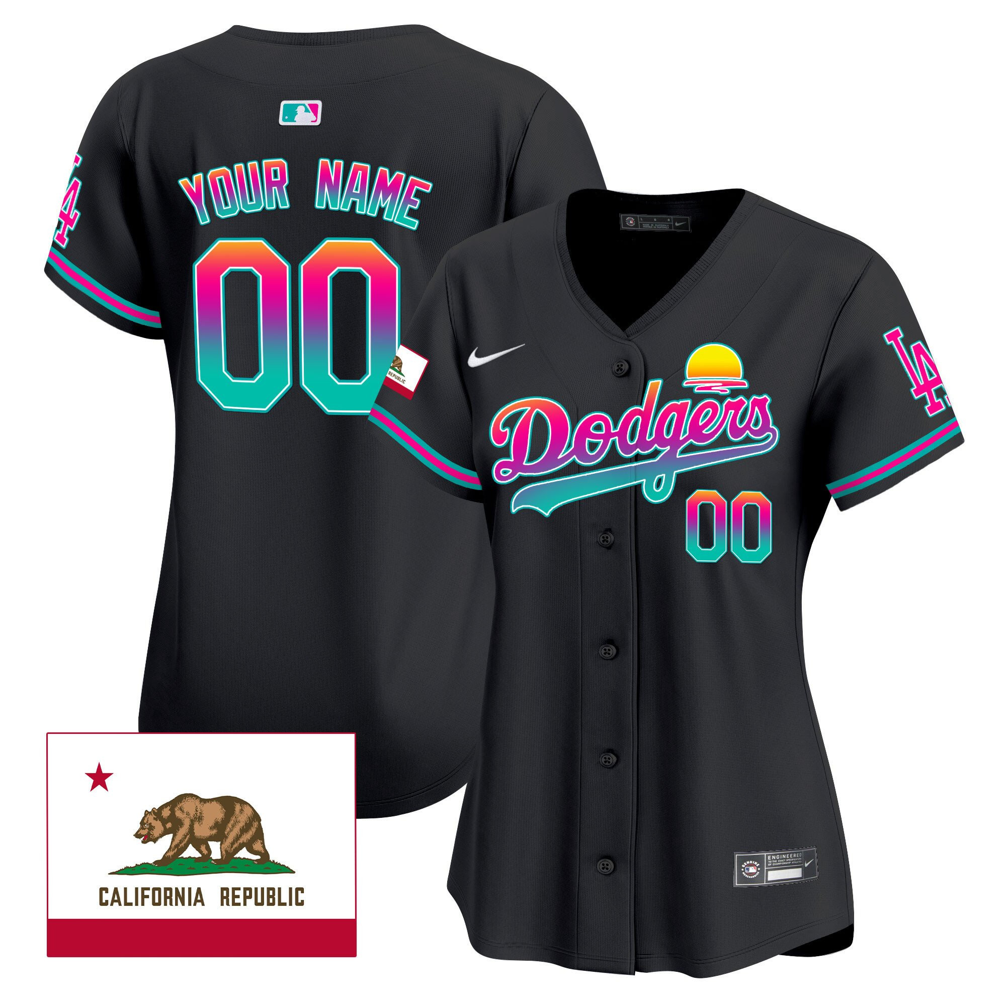 Los Angeles Dodgers 2024 Los Angeles City Style California Republic Patch Custom Women Jersey - Black