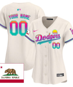 Los Angeles Dodgers 2024 Los Angeles City Style California Republic Patch Custom Women Jersey - Cream