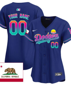 Los Angeles Dodgers 2024 Los Angeles City Style California Republic Patch Custom Women Jersey - Royal