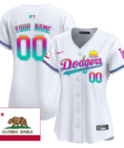 Los Angeles Dodgers 2024 Los Angeles City Style California Republic Patch Custom Women Jersey - White