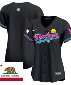 Los Angeles Dodgers 2024 Los Angeles City Style California Republic Patch Women Jersey - Black