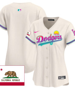 Los Angeles Dodgers 2024 Los Angeles City Style California Republic Patch Women Jersey - Cream