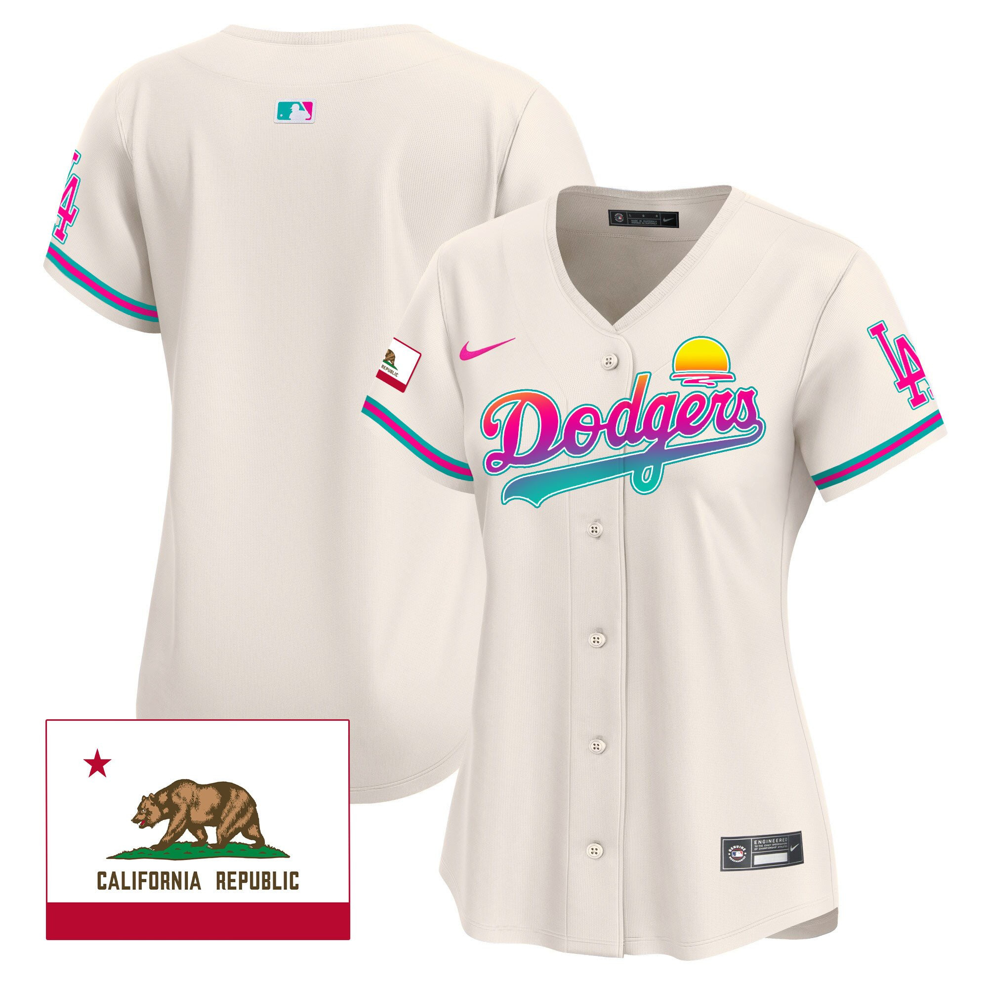 Los Angeles Dodgers 2024 Los Angeles City Style California Republic Patch Women Jersey - Cream