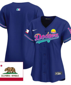 Los Angeles Dodgers 2024 Los Angeles City Style California Republic Patch Women Jersey - Royal