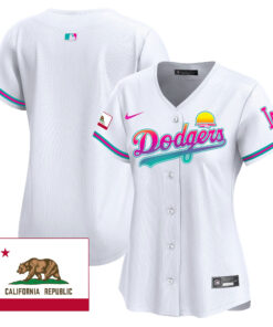 Los Angeles Dodgers 2024 Los Angeles City Style California Republic Patch Women Jersey - White