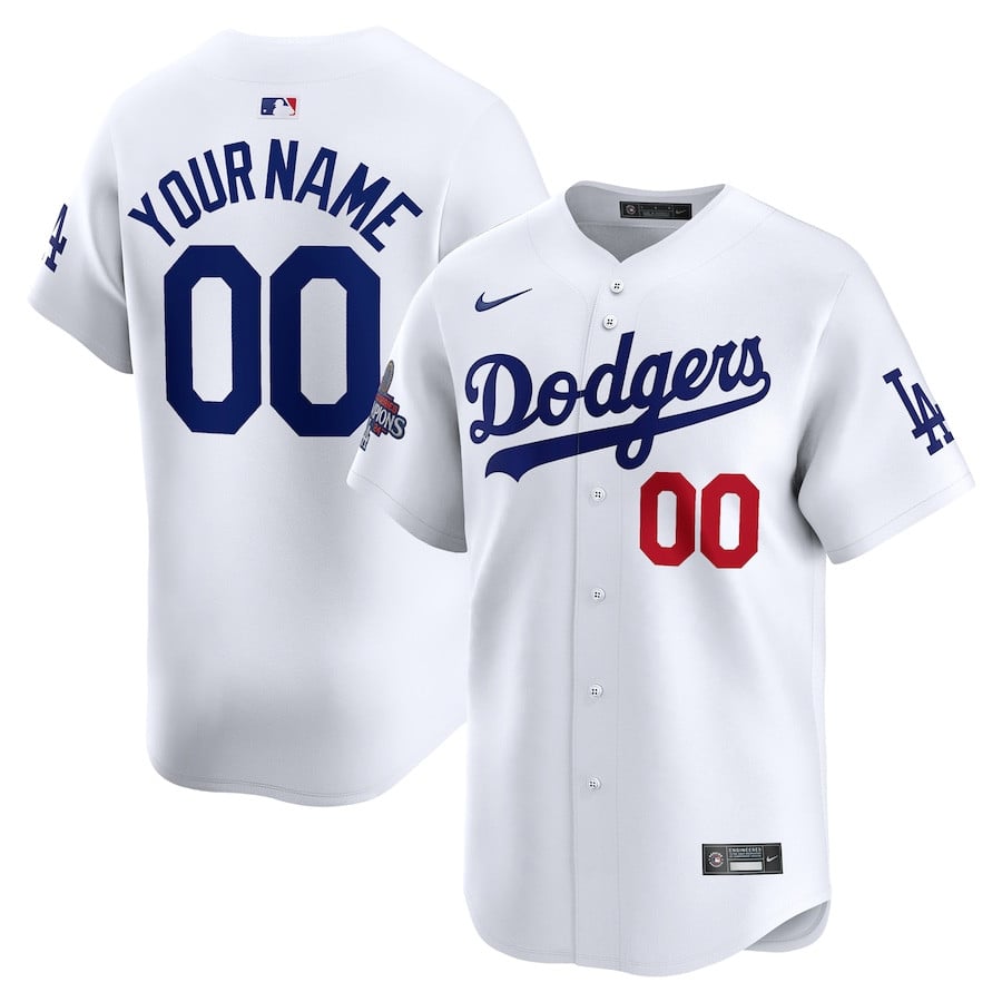 Los Angeles Dodgers 2024 World Series Champions Home Custom Limited Men Jersey - White