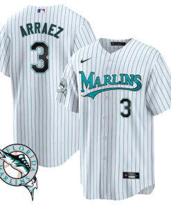 Luis Arraez 3 Miami Marlins Throwback Men Jersey - White