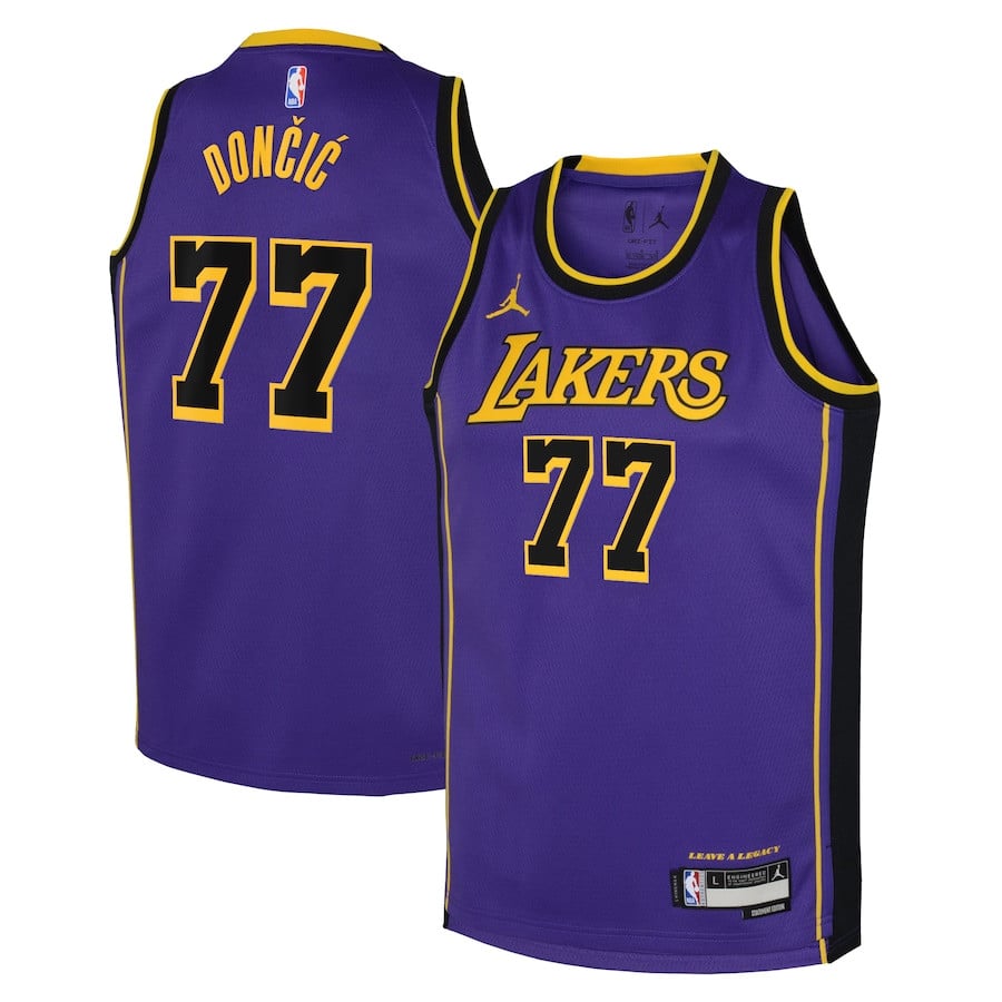 Luka DonÃ„ÂiÃ„â€¡ 77 Los Angeles Lakers YOUTH 2024/25 Swingman Player Jersey - Statement Edition - Purple - JS803