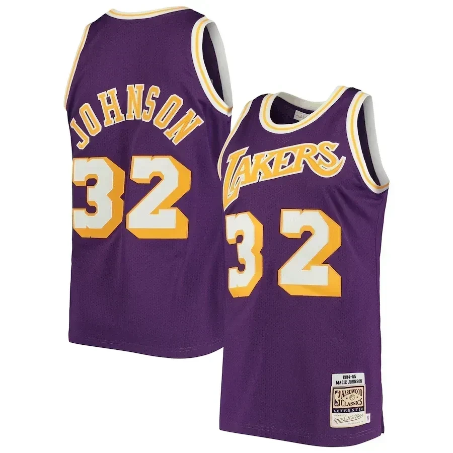 Magic Johnson Los Angeles Lakers Mitchell & Ness 1984 Hardwood Classics Jersey - Purple - JS140