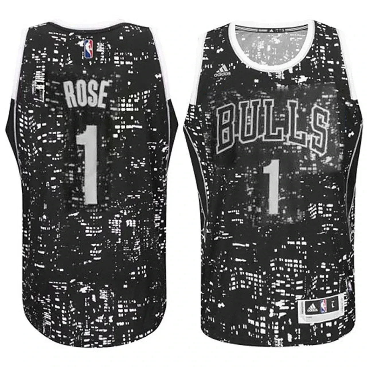 Male Chicago Bulls 1 Derrick Rose City Lights Black Swingman Jersey - JS476