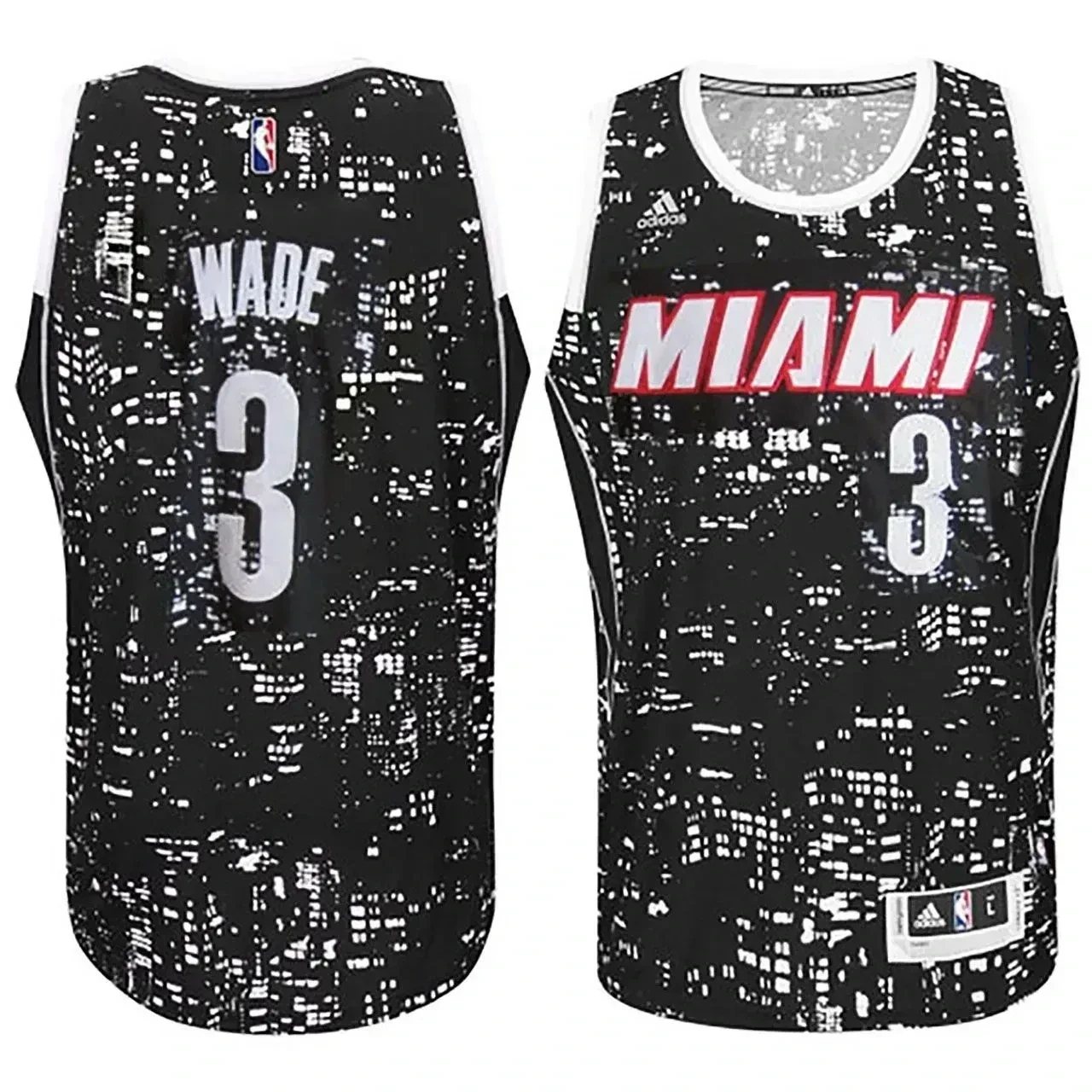 Male Miami Heat 3 Dwyane Wade City Lights Black Swingman Jersey - JS789