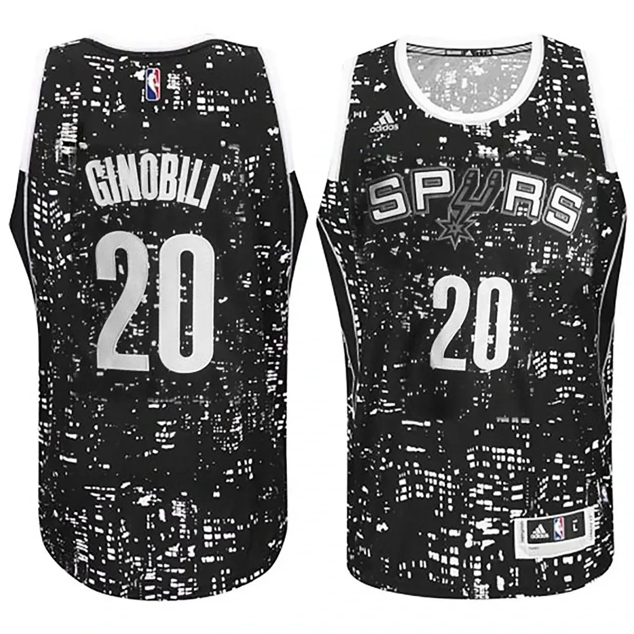 Male San Antonio Spurs 20 Manu Ginobili City Lights Black Swingman Jersey - JS382
