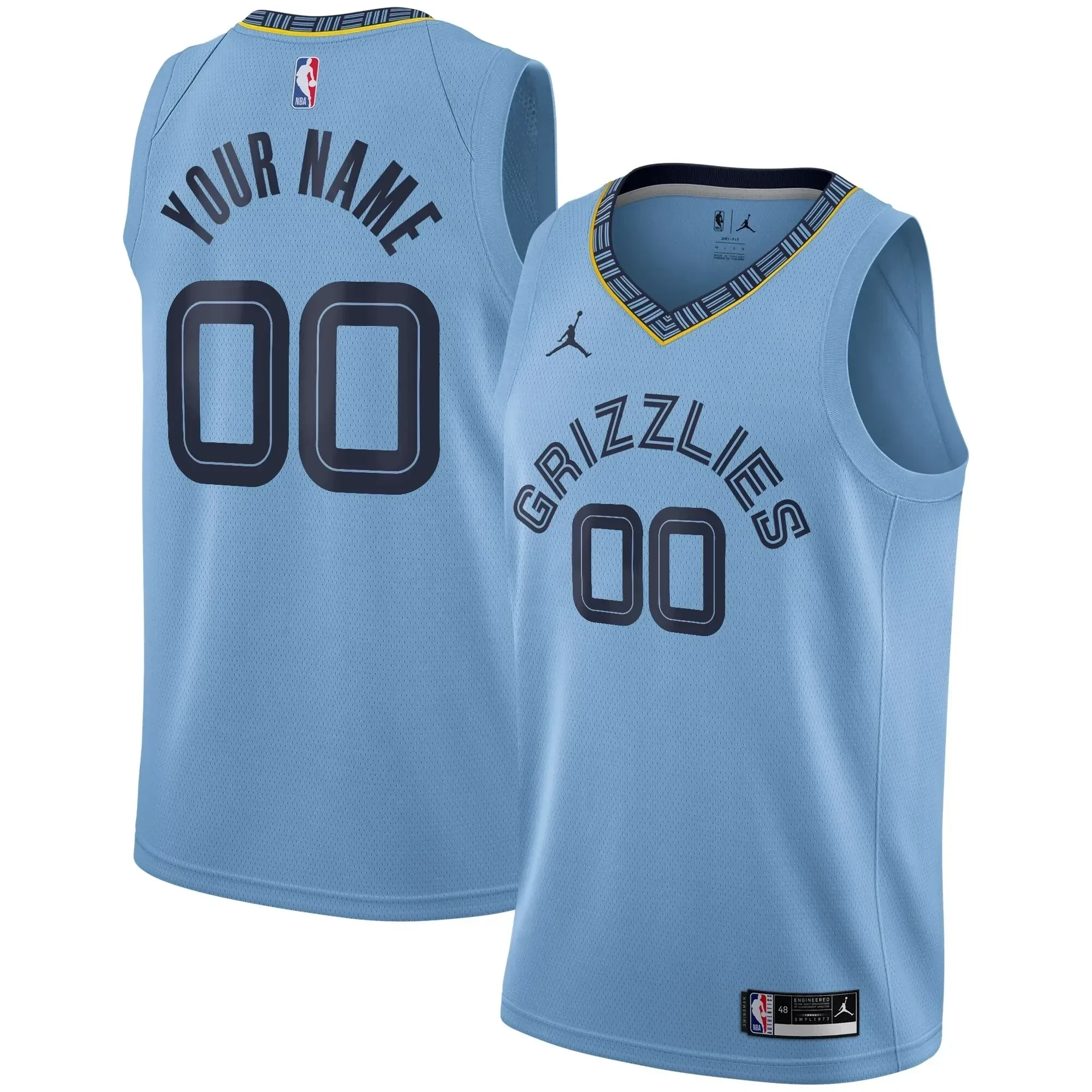 Memphis Grizzlies Swingman Custom Jersey - Statement Edition - Light Blue - JS715