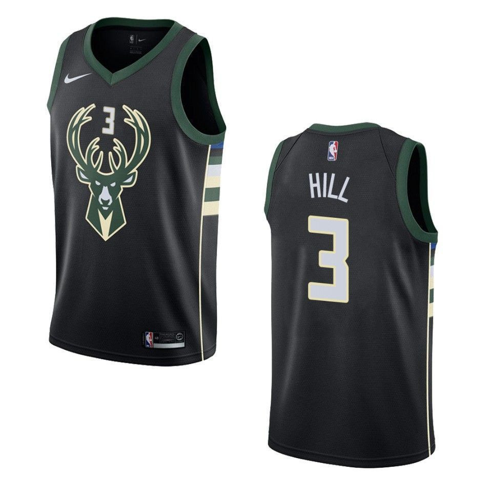 Men Milwaukee Bucks 3 George Hill Statement Swingman Jersey - Black - JS928