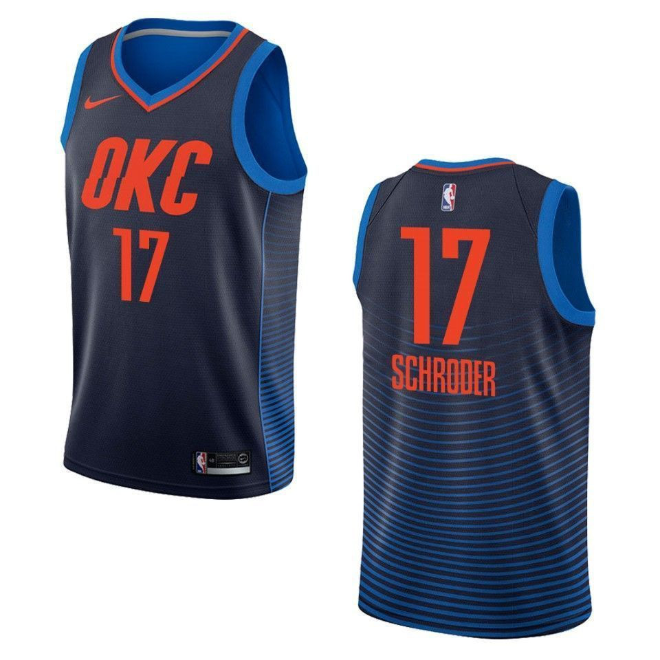 Men Oklahoma City Thunder 17 Dennis Schroder Statement Swingman Jersey - Navy - JS842