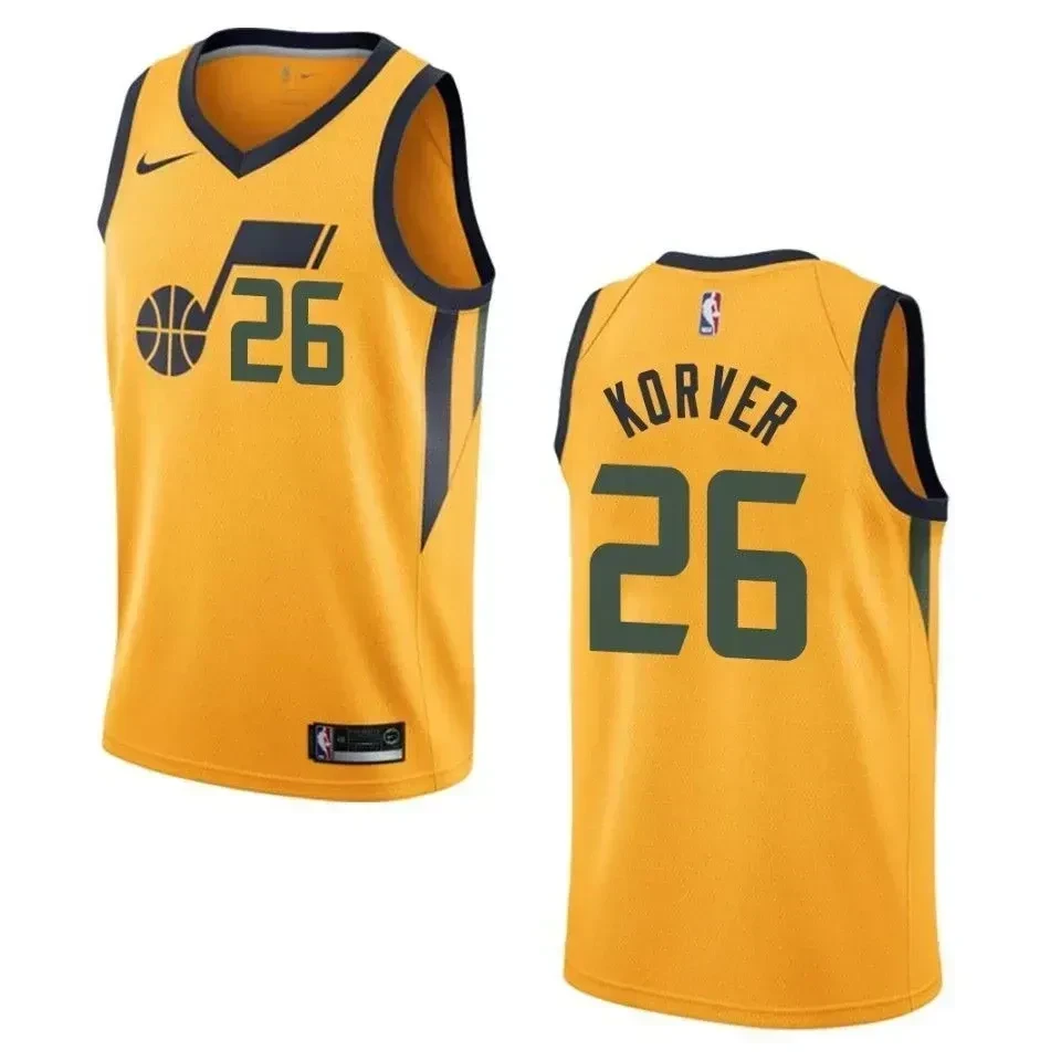 Men Utah Jazz 26 Kyle Korver Statement Swingman Jersey - Gold - JS631