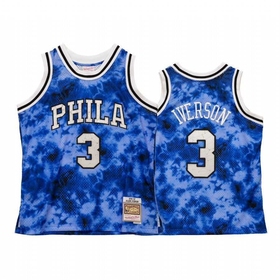 Men's Allen Iverson 3 Philadelphia 76ers Galaxy Jersey Royal - JS829