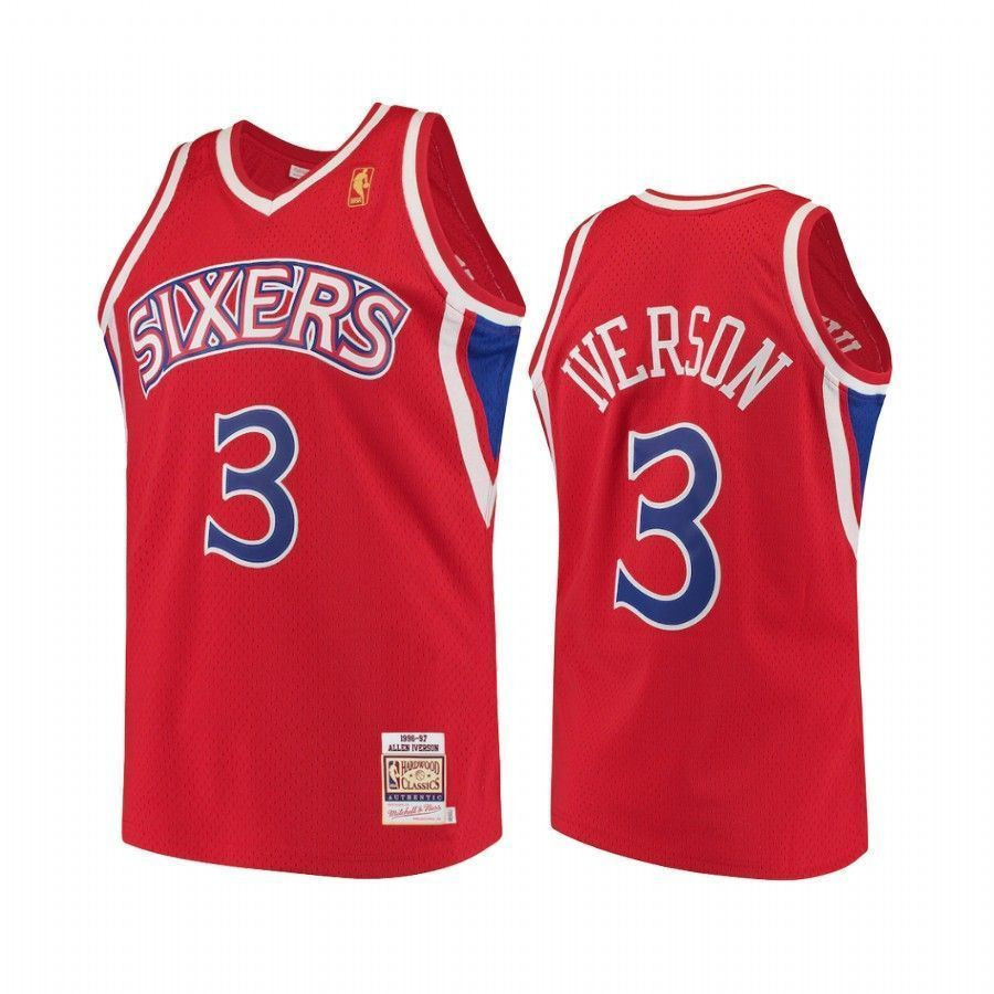 Men's Allen Iverson Philadelphia 76ers Hardwood Classics Red Jersey - JS729