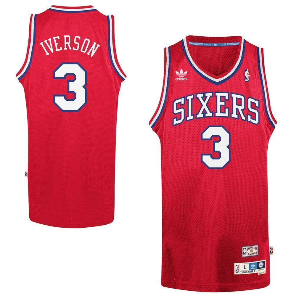 Men's Allen Iverson Philadelphia 76ers Red Hardwood Classics Swingman Jersey - JS524
