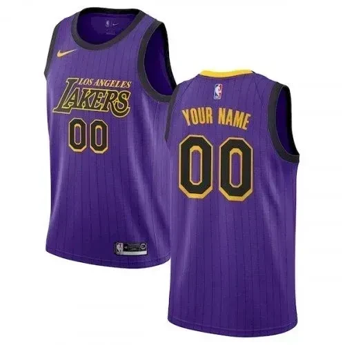 Menâ€™s Any Size Los Angeles Lakers Custom City Jersey Purple Stripe Jersey - JS413