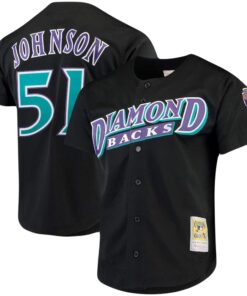 Men's Arizona Diamondbacks Randy Johnson Mitchell & Ness Black Big & Tall Cooperstown Collection Mesh Button-Up Jersey