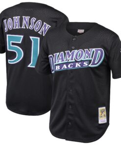 Men's Arizona Diamondbacks Randy Johnson Mitchell & Ness Black Cooperstown Collection Mesh Batting Practice Button-Up Jersey