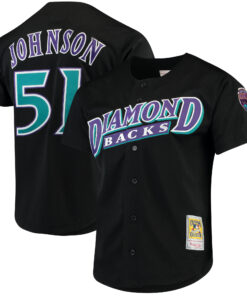 Men's Arizona Diamondbacks Randy Johnson Mitchell & Ness Black Cooperstown Collection Mesh Batting Practice Button-Up Jersey