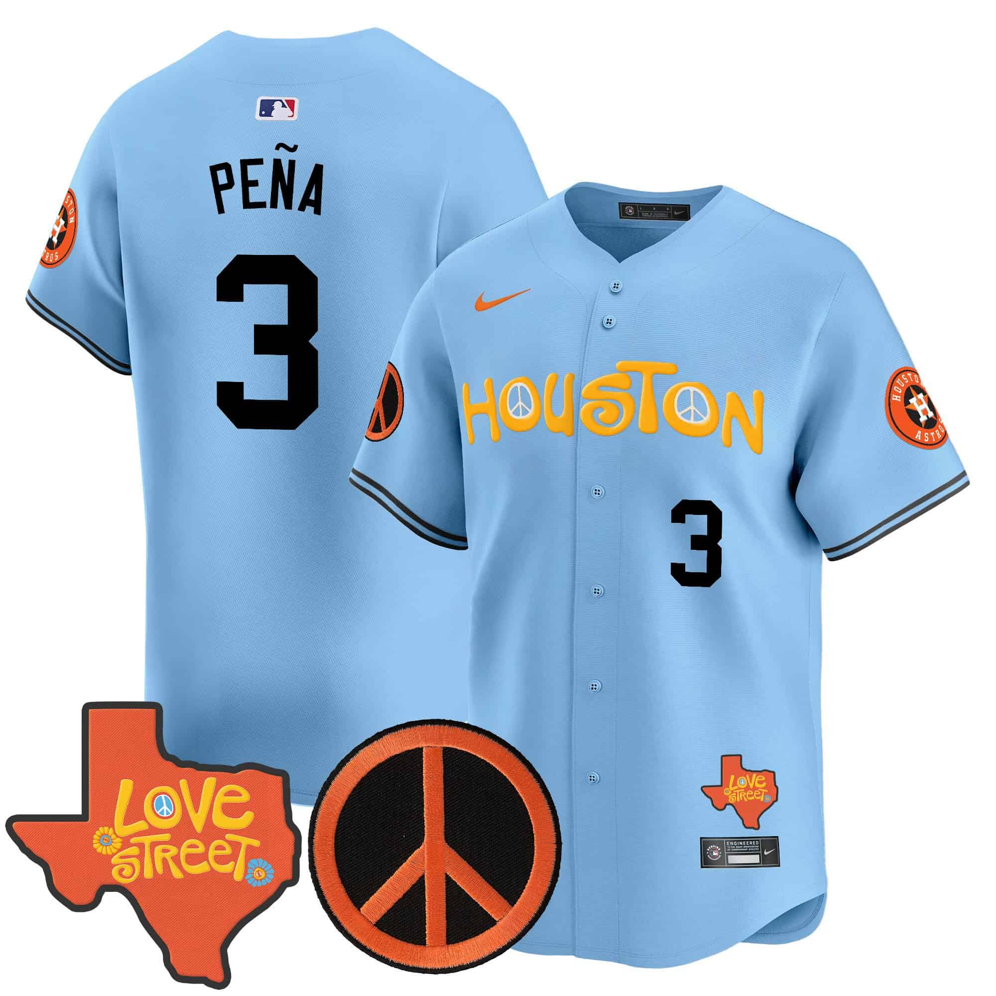 Men's Astros Love Street & Peace Sign Patch Vapor Premier Limited Jersey V2