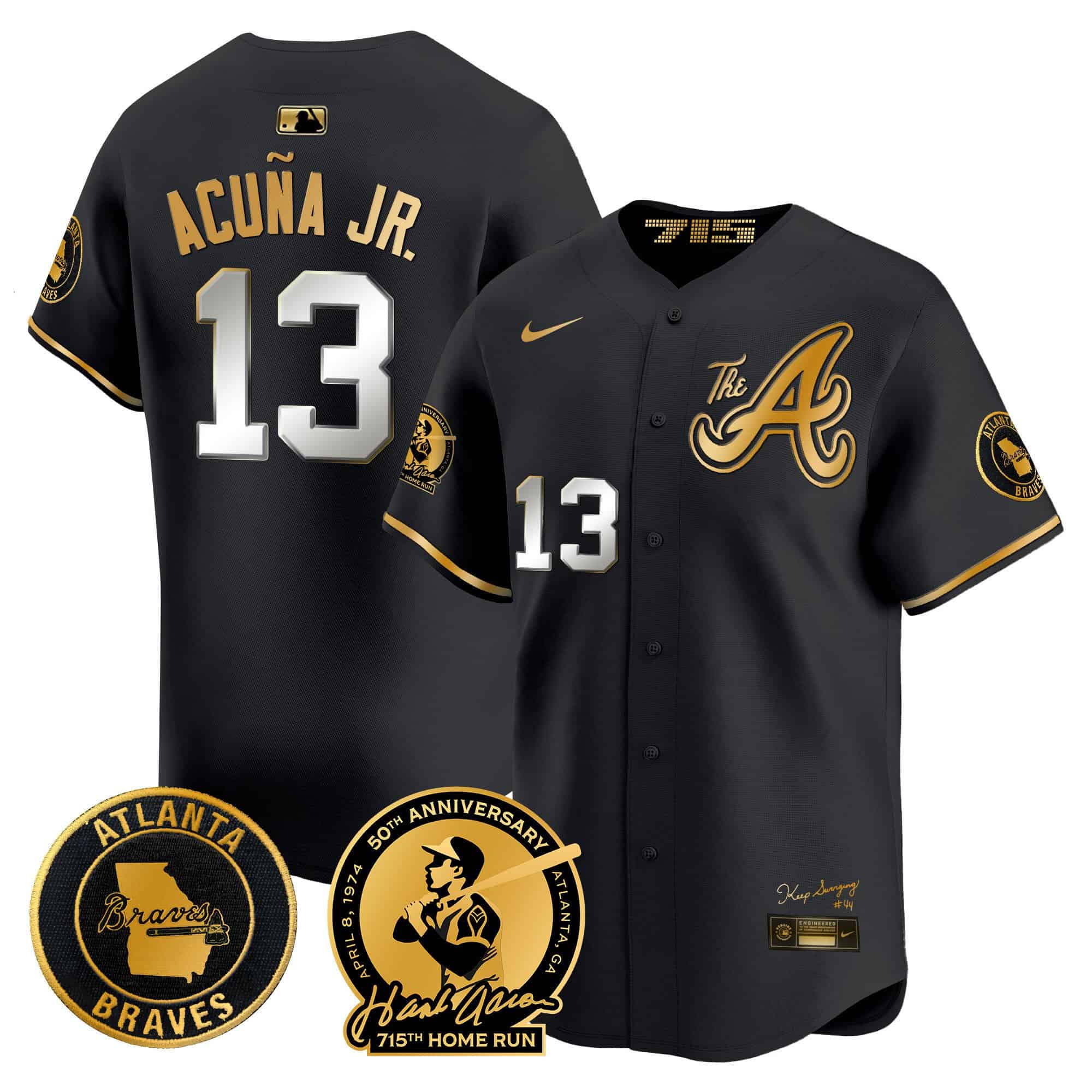 Men's Atlanta Braves Hank Aaron 715th Home Run Patch Vapor Premier Limited Jersey V2