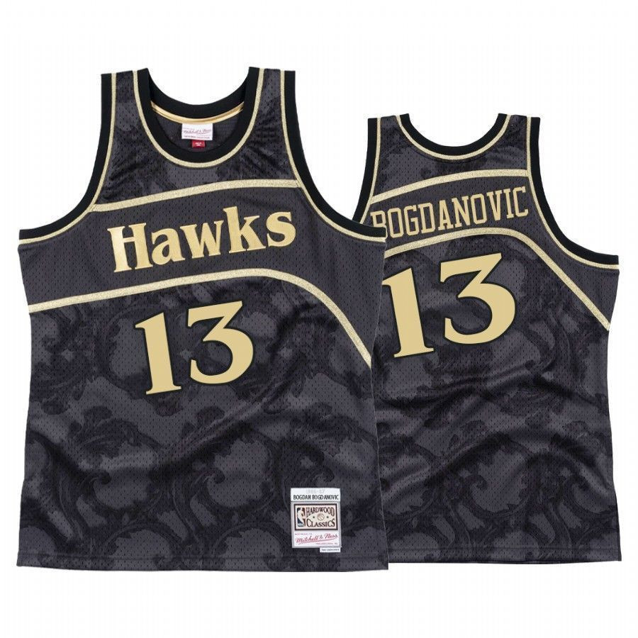 Men's Bogdan Bogdanovic 13 Atlanta Hawks Black Toile Jersey - JS156