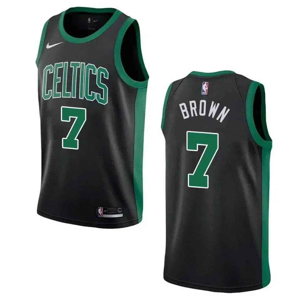 Men's Boston Celtics 7 Jaylen Brown Statement Swingman Jersey - Black - JS650